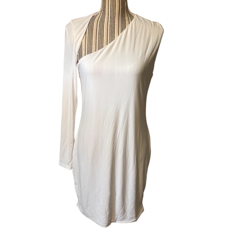 NEW Mini Dress XL One-Shoulder 1 Long Sleeve Pure White Lightweight Stretchy